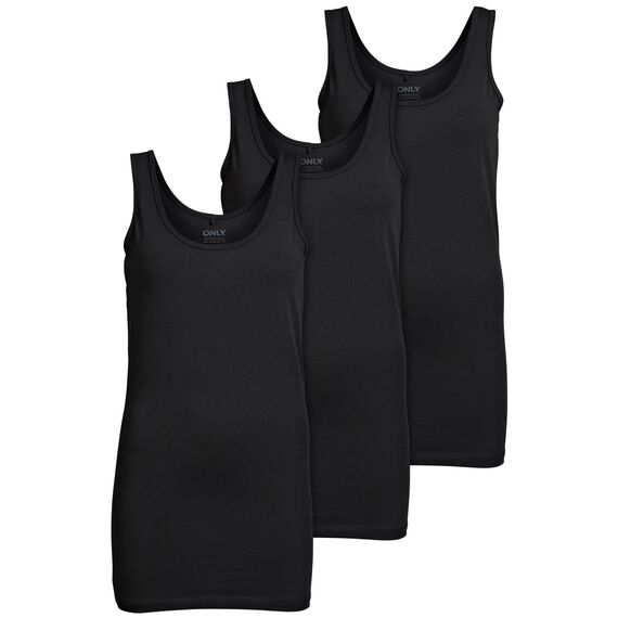 ONLY 3er Pack Damen Basic Tops Tank Top schwarz lang 15201465 (M, Schwarz (Black))