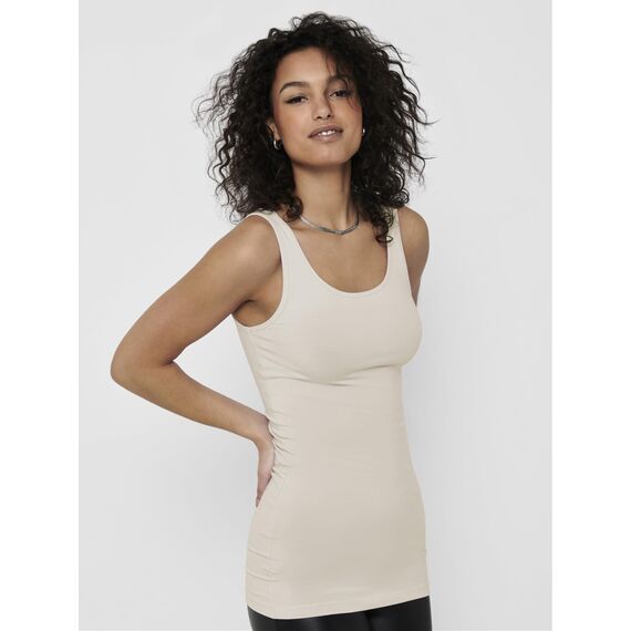 ONLY 3er Pack Damen Basic Tops Tank Top Elfenbein lang 15201465 (S, Weiß (Cloud Dancer))
