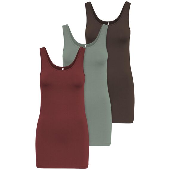 ONLY 3er Pack Damen Basic Tops Tank Top dunkel blau lang 15201465 Farb Mix 8 L