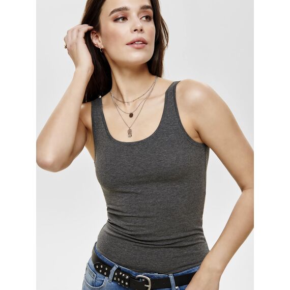 ONLY 3er Pack Damen Basic Tops Tank Top dunkel grau lang 15201465 (XL, Grau (Dark Grey Melange))