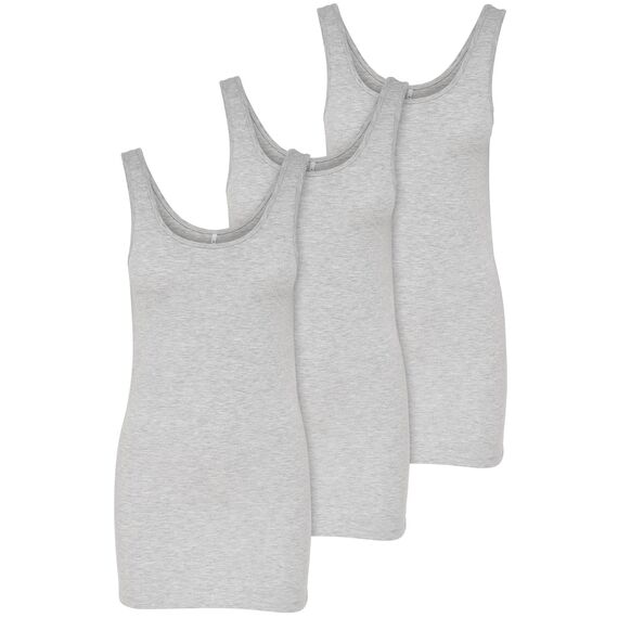ONLY 3er Pack Damen Basic Tops Tank Top grau lang 15201465 (L, Grau (Light Grey Melange))