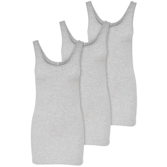 ONLY 3er Pack Damen Basic Tops Tank Top grau lang 15201465 (S, Grau (Light Grey Melange))