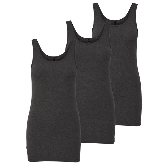 ONLY 3er Pack Damen Basic Tops Tank Top dunkel grau lang 15201465 (S, Grau (Dark Grey Melange))