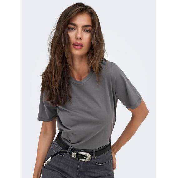 ONLY Damen ONLONLY S/S Tee CS, Silver Lining/Abyss + Blackend, M