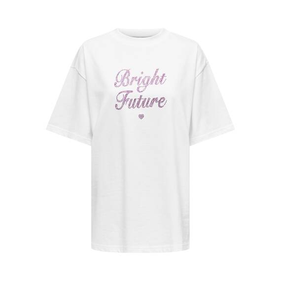 ONLY Damen Onlriri S/S Stones Top Box JRS T-Shirt, Bright White/Print:Bright, Medium