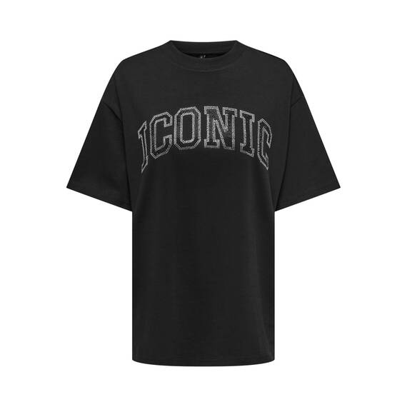 ONLY Damen Onlriri S/S Stones Top Box JRS T-Shirt, Black/Print:Iconic, M
