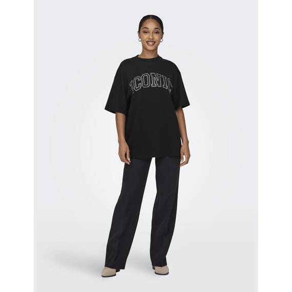 ONLY Damen Onlriri S/S Stones Top Box JRS T-Shirt, Black/Print:Iconic, XL EU