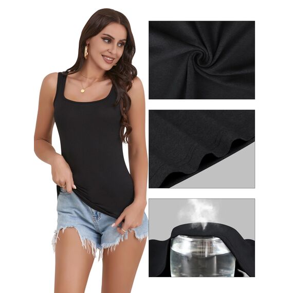 BQTQ 5 Stück Unterhemd Damen Tank Top mit Quadratischem Ausschnitt, Elastische Tank Tops Camisole Crop Top Stretch Untershirt Ärmellos, Schwarz, Weiß, Grau, Dunkelrot, Marineblau, L