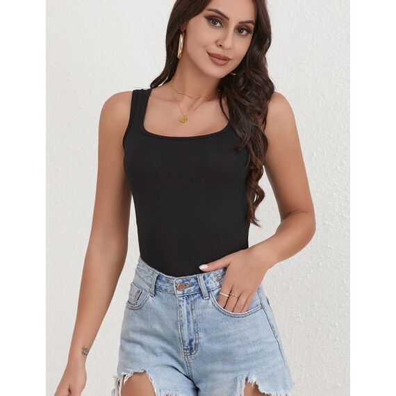 BQTQ 5 Stück Unterhemd Damen Tank Top mit Quadratischem Ausschnitt, Elastische Tank Tops Camisole Crop Top Stretch Untershirt Ärmellos, Schwarz, Weiß, Grau, Dunkelgrau, XXL