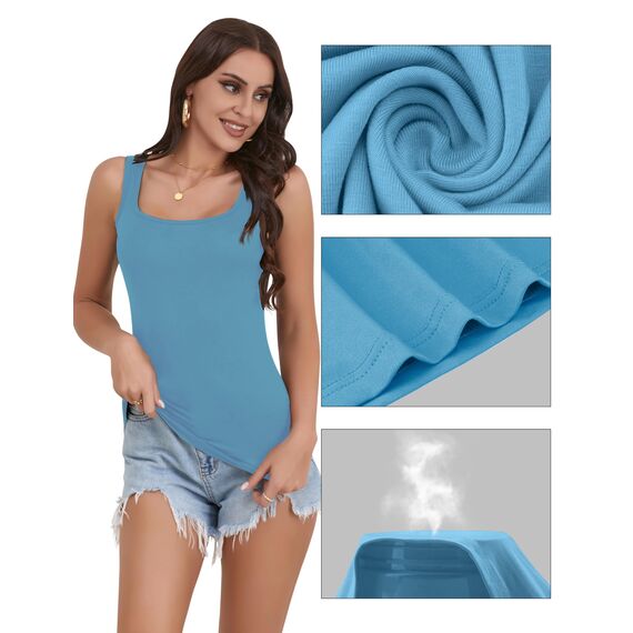 BQTQ 5 Stück Unterhemd Damen Tank Top mit Quadratischem Ausschnitt, Elastische Tank Tops Camisole Crop Top Stretch Untershirt Ärmellos, Schwarz, Weiß, Grau, Blau, Rosarot, XL