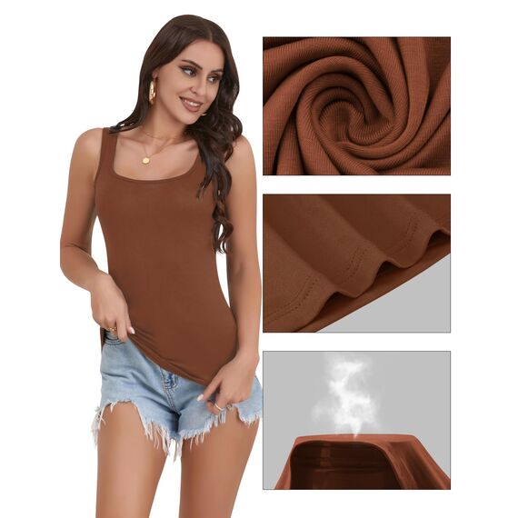 BQTQ 5 Stück Unterhemd Damen Tank Top mit Quadratischem Ausschnitt, Elastische Tank Tops Camisole Crop Top Stretch Untershirt Ärmellos, Schwarz, Weiß, Grau, Siena, Mistyrose, M