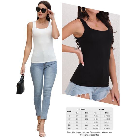 BQTQ 5 Stück Unterhemd Damen Tank Top mit Quadratischem Ausschnitt, Elastische Tank Tops Camisole Crop Top Stretch Untershirt Ärmellos, Violett, Schwarz, Grau, Marine, Weiß, XL