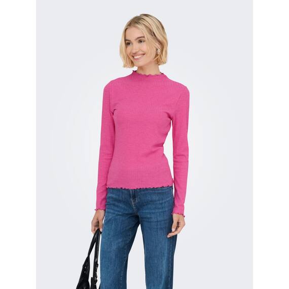 ONLY Damen Onlemma L/S Noos JRS Comfort Fit High Neck Top Mit Femininen Rüschen, Pink Yarrow, S