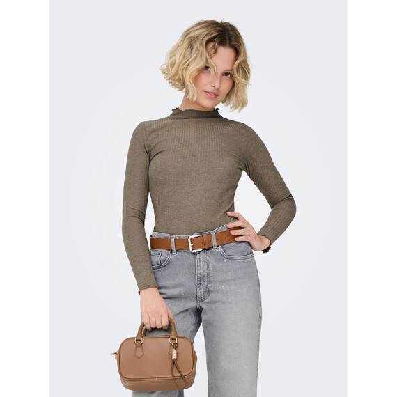 ONLY Damen Onlemma L/S High Neck Top Noos JRS Langarmshirt, Caribou/Detail:melange ,XXS