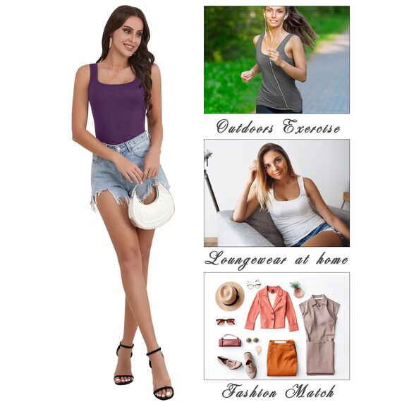 BQTQ 5er-Pack Damen-Tank-Tops, quadratischer Ausschnitt, ärmellos, Damen-Tank-Top, Unterhemden, Schwarz, Weiß, Grau, mittelgroße Orchidee, Dunkelgrau, XX-Large