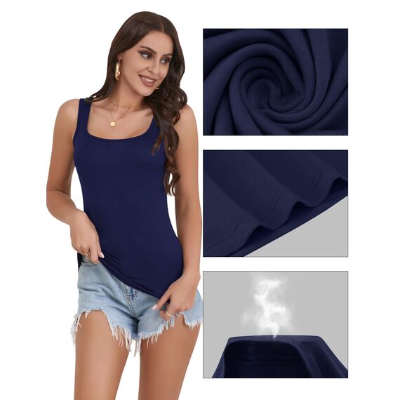 BQTQ 5 Stück Unterhemd Damen Tank Top mit Quadratischem Ausschnitt, Elastische Tank Tops Camisole Crop Top Stretch Untershirt Ärmellos, Violett, Schwarz, Grau, Marine, Weiß, L