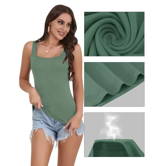 BQTQ 5 Stück Unterhemd Damen Tank Top mit Quadratischem Ausschnitt, Elastische Tank Tops Camisole Crop Top Stretch Untershirt Ärmellos, Schwarz, Weiß, Grau, Kornblumenblau, Kadettblau, L
