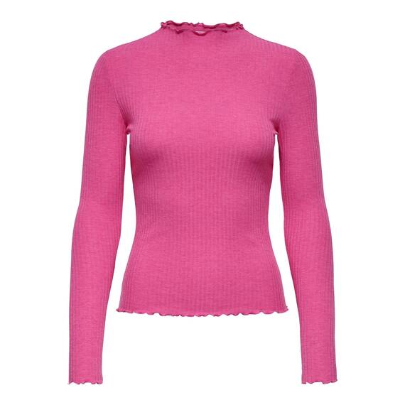 ONLY Damen Onlemma L/S Noos JRS Comfort Fit High Neck Top Mit Femininen Rüschen, Pink Yarrow, S