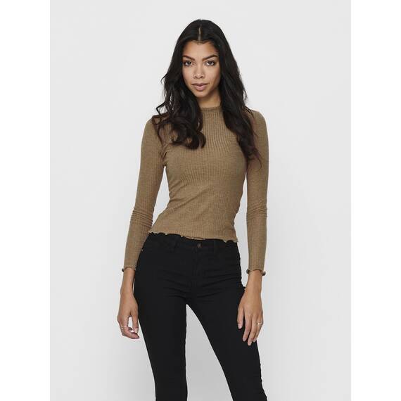 ONLY Damen Onlemma L/S High Neck Top Noos JRS Langarmshirt, Toasted Coconut/Detail:Melange,XXL