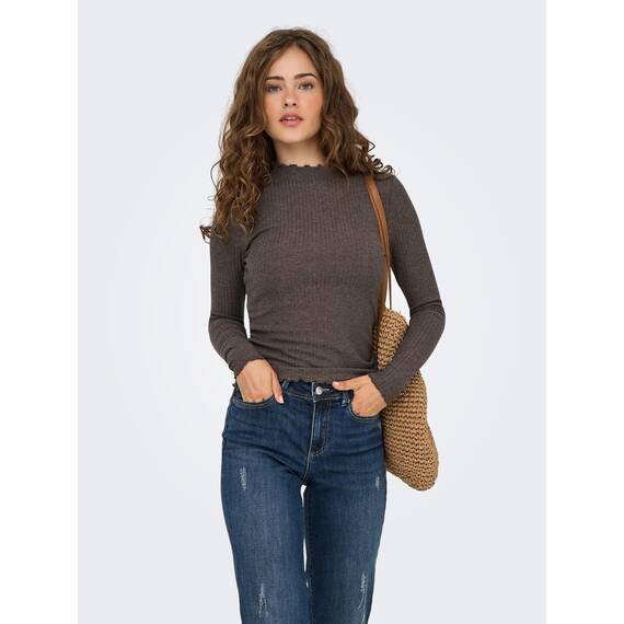 ONLY Damen Onlemma L/S Noos JRS Comfort Fit High Neck Top Mit Femininen Rüschen, Java, L
