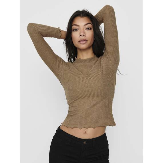 ONLY Damen Onlemma L/S High Neck Top Noos JRS Langarmshirt, Toasted Coconut/Detail:Melange,XXL