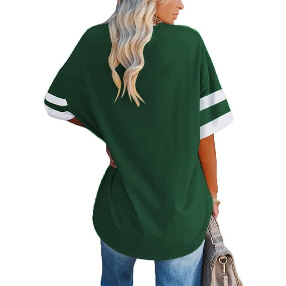 Ebifin Oversize T Shirt mit V-Ausschnitt Damen Kurzärmeliges Casual Lockere Basic Sommer Tee Shirts Bluse.Grün.S