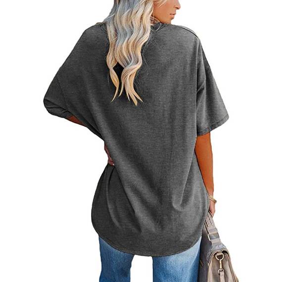 Ebifin Damen Oversize T Shirt mit V-Ausschnitt Kurzärmeliges Casual Lockere Basic Sommer Tee Shirts Bluse.Dunkelgrau.S