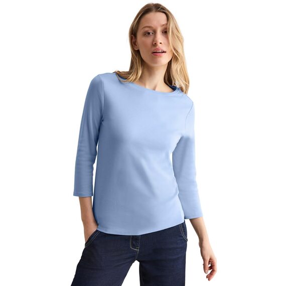 Cecil Damen B317389 Basic T-Shirt In Unifarbe, Fresh Light Blue,XS