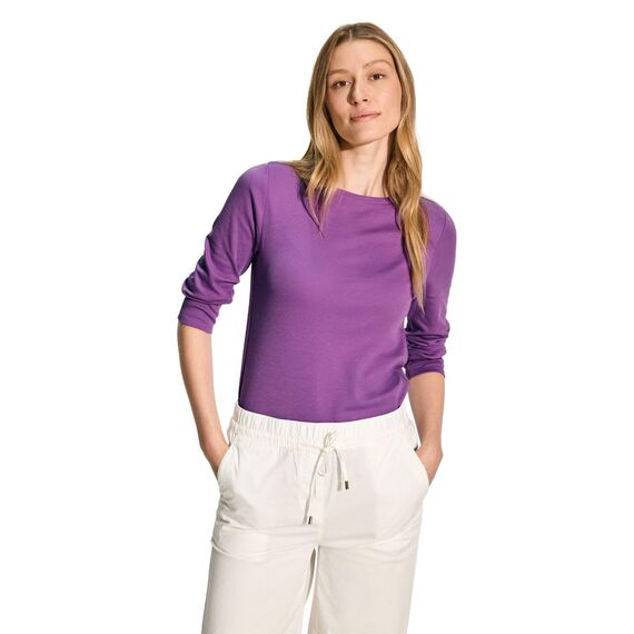 Cecil Damen B317389 Basic T-Shirt In Unifarbe, Iced Violet,XS