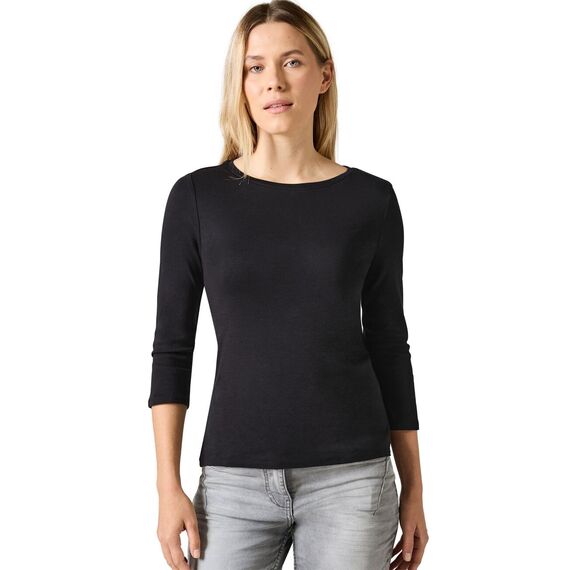 Cecil Damen B317389 Basic T-Shirt In Unifarbe, Deep Charcoal Grey,XS