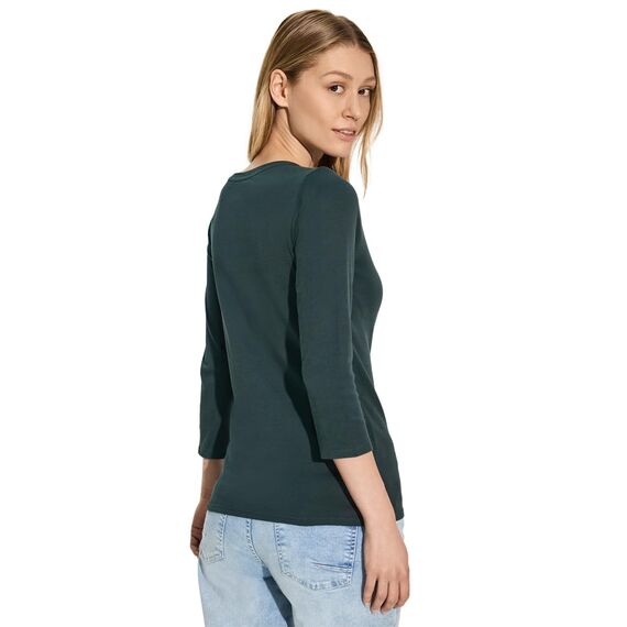 Cecil Damen B317389 Basic T-Shirt In Unifarbe, Fir Green,XS