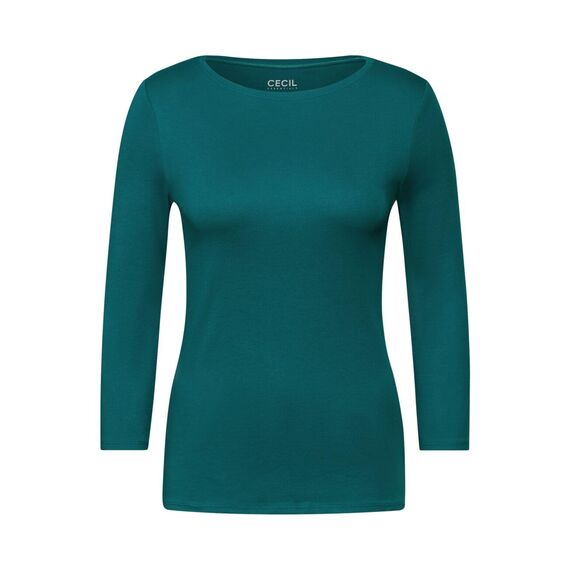 Cecil Damen B317389 Basic T-Shirt In Unifarbe, Petrol Green,XS
