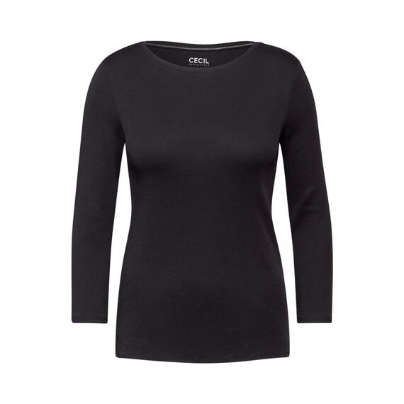 Cecil Damen B317389 Basic T-Shirt In Unifarbe, Deep Charcoal Grey,XS