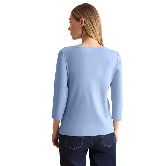 Cecil Damen B317389 Basic T-Shirt In Unifarbe, Fresh Light Blue,XS