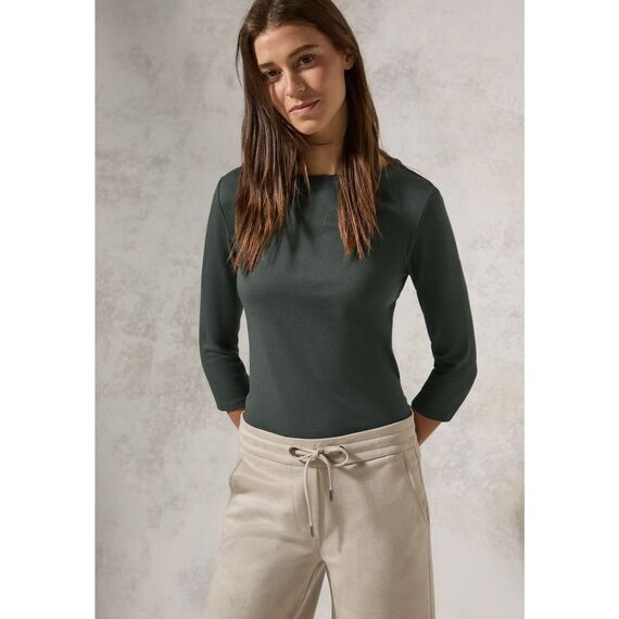 Cecil Damen B317389 Basic T-Shirt In Unifarbe, Active Khaki,S