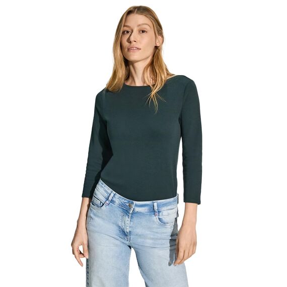 Cecil Damen B317389 Basic T-Shirt In Unifarbe, Fir Green,XS