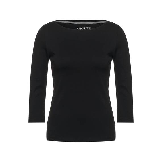 Cecil Damen Basic Boatneck T-Shirt, Black, XS
