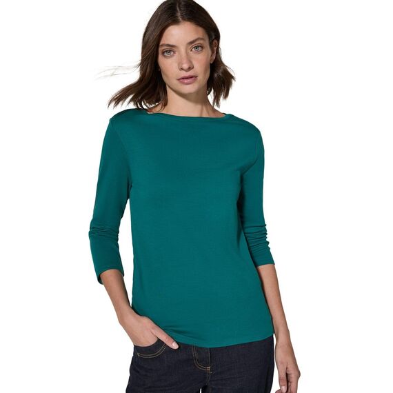 Cecil Damen B317389 Basic T-Shirt In Unifarbe, Petrol Green,XS