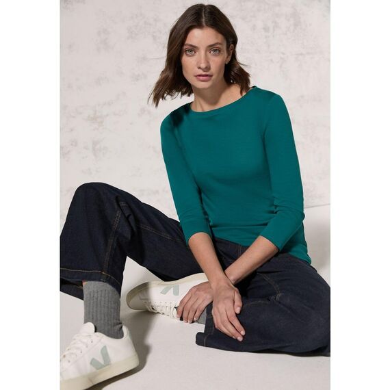 Cecil Damen B317389 Basic T-Shirt In Unifarbe, Petrol Green,XS