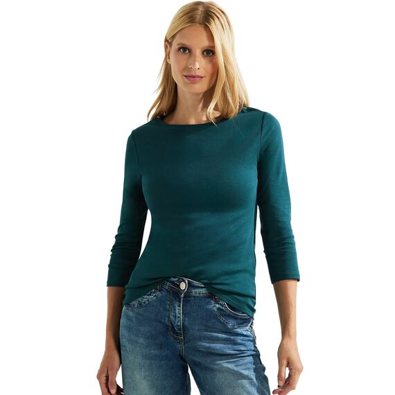 Cecil Basic Baumwollshirt U-Boot Ausschnitt