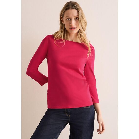 Cecil Damen B317389 Basic T-Shirt In Unifarbe, Granita Red,XS