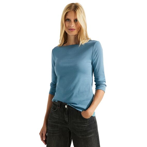 Cecil Basic Baumwollshirt U-Boot Ausschnitt