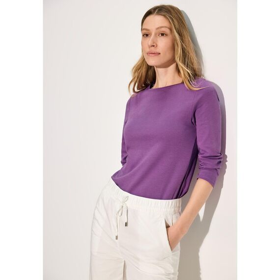 Cecil Damen B317389 Basic T-Shirt In Unifarbe, Iced Violet,XS