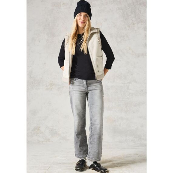 Cecil Damen B317389 Basic T-Shirt In Unifarbe, Deep Charcoal Grey,XS