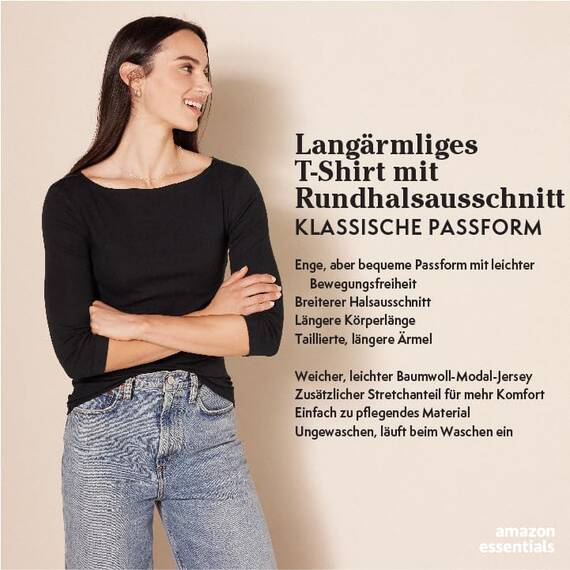 Amazon Essentials Damen Langärmeliges T-Shirt mit Rundhalsausschnitt in klassischer Passform (erhältlich in Übergröße), Blau, XX-Large