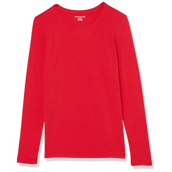 Amazon Essentials Damen Langärmeliges T-Shirt mit Rundhalsausschnitt in klassischer Passform (Erhältlich in Übergröße), Kirschrot, XXL