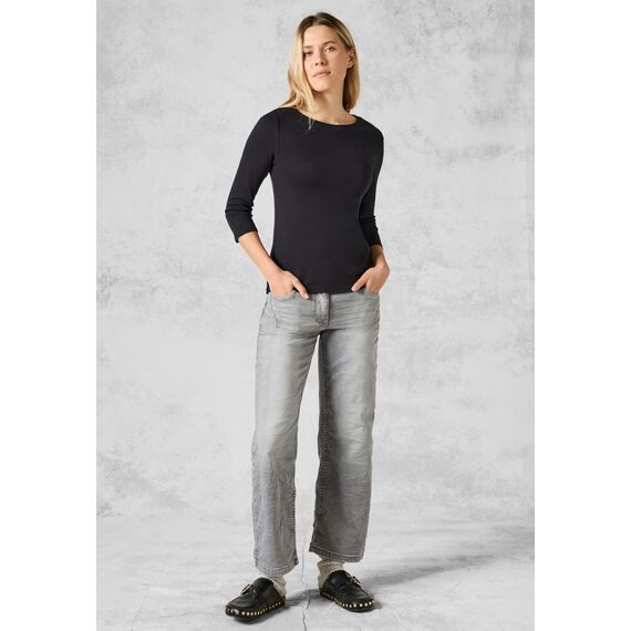 Cecil Damen B317389 Basic T-Shirt In Unifarbe, Deep Charcoal Grey,XS