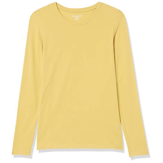 Amazon Essentials Damen Langärmeliges T-Shirt mit Rundhalsausschnitt in klassischer Passform (erhältlich in Übergröße), Dunkelgelb, XX-Large