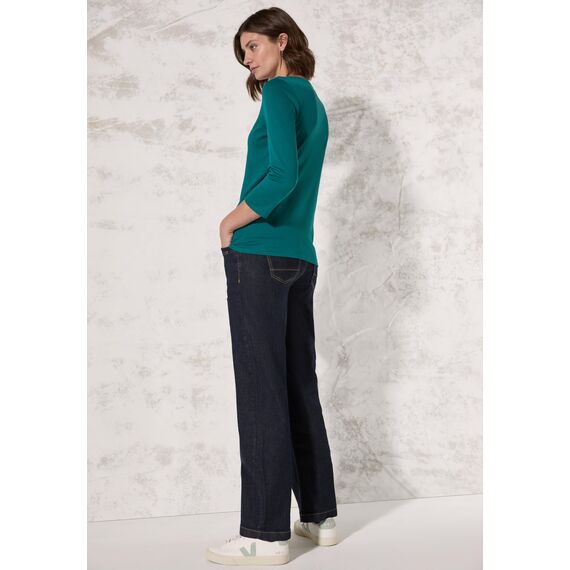 Cecil Damen B317389 Basic T-Shirt In Unifarbe, Petrol Green,XS