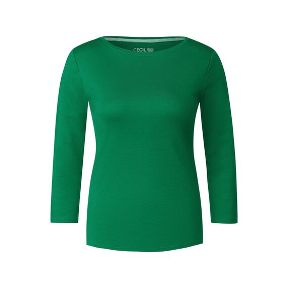 Cecil Damen B317389 Basic Baumwollshirt U-Boot Ausschnitt, Easy Green, XS